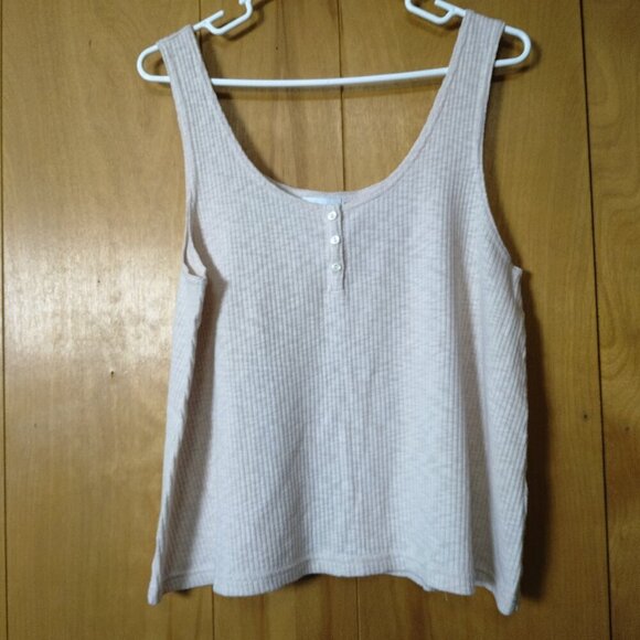 LOVE by GAP Women's Large Beige Ribbed Pajama Tank Top Sleeveless Loungewear - Picture 1 of 6